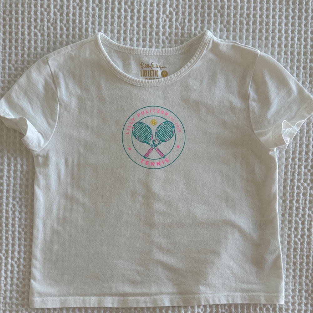 Lilly Pulitzer Kids White Tee with Tennis Graphic